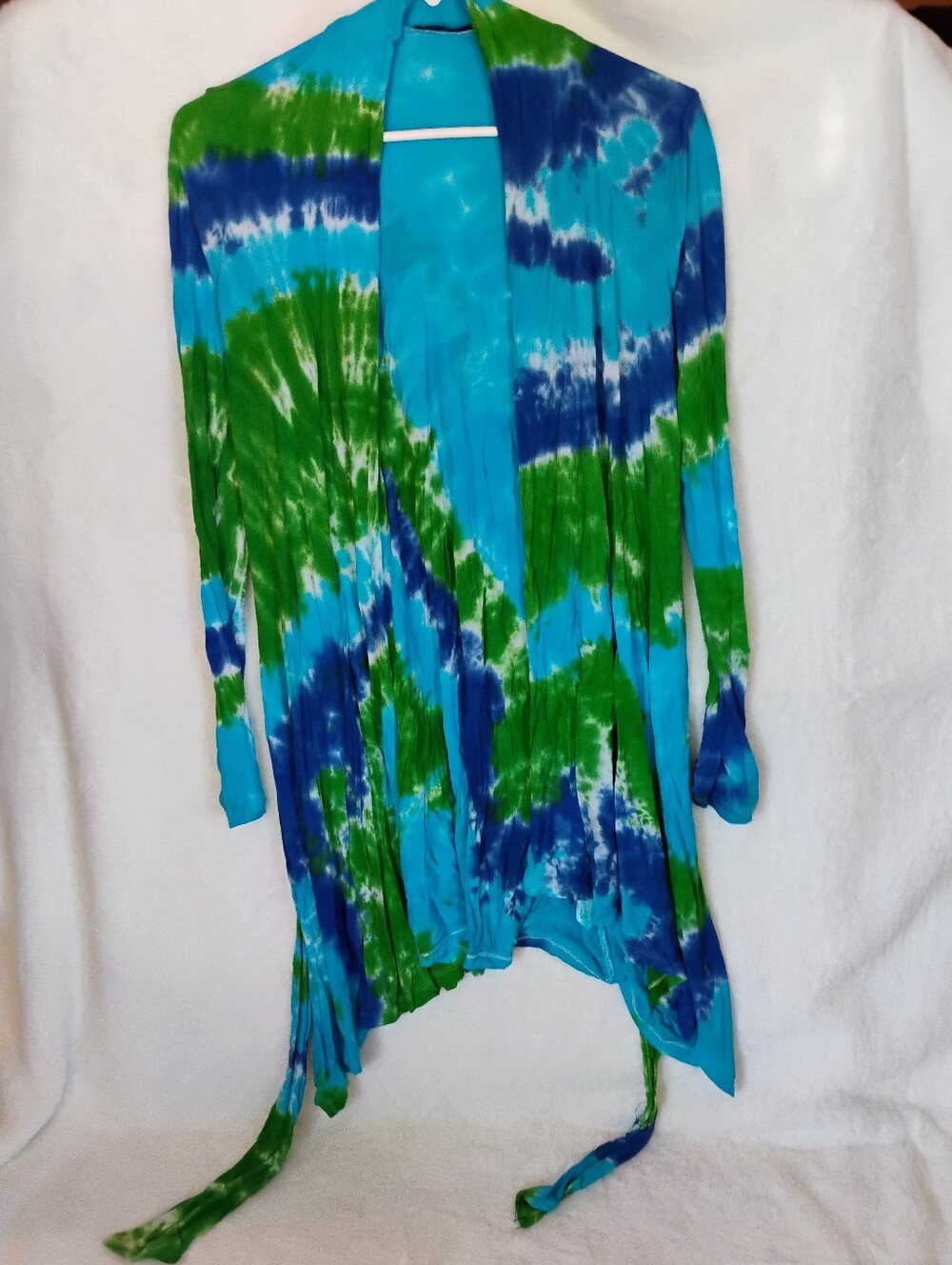 Cals Sky Blue Tie-Dye Open Cardigan With Attached Ties
